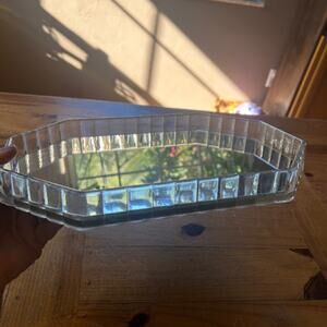 Vintage Octagon Mirror Lucite Vanity Tray